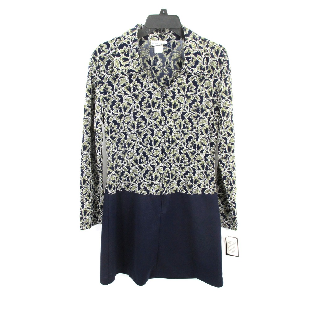 Breakin' Loose Vintage Midi Knit Dress Womens Medium Blue Floral Collared Career